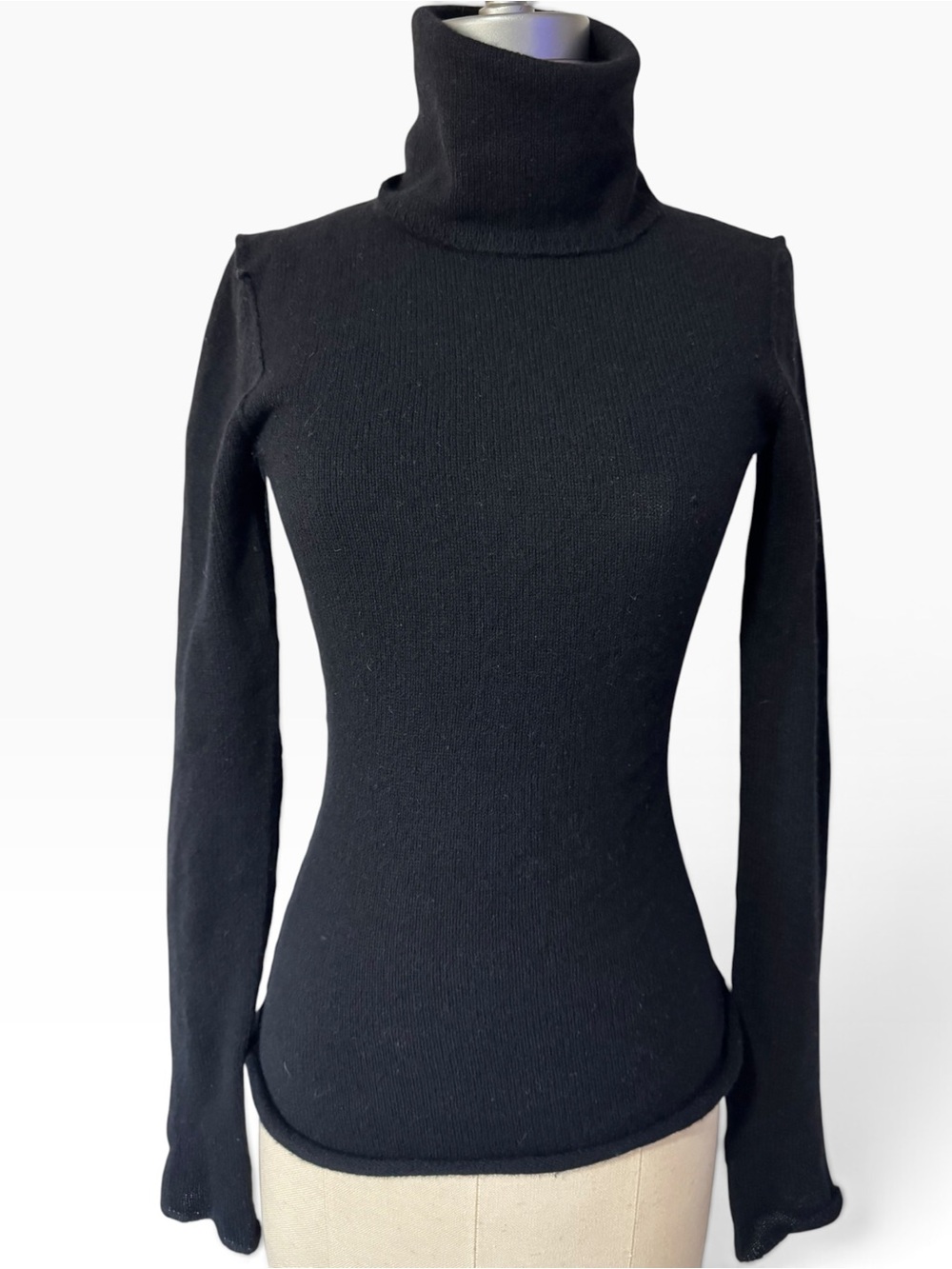 Inhabit 89% Cashmere Black Turtleneck Sweater Exposed Seam S Quiet Luxury
